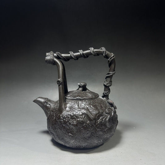 vintage chinese yixing purple clay teapot zisha ceremony carving Collectible art