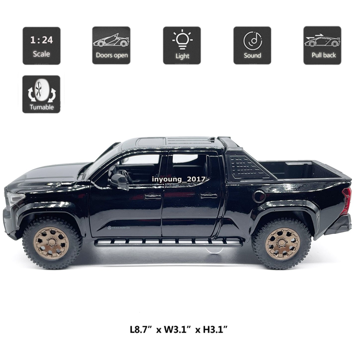 1/24 Tacoma Pickup Truck Model Car Diecast Toy Vehicle Toys for Boys Kids Black