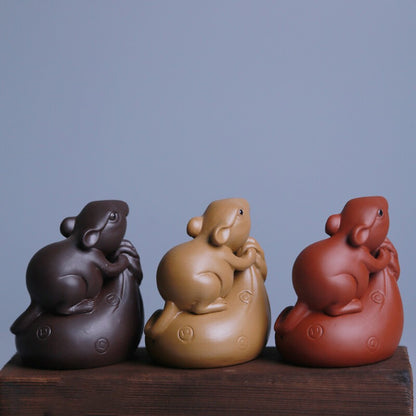 Chinese tea pet yixing zisha purple clay mouse statue small size mascot tea play
