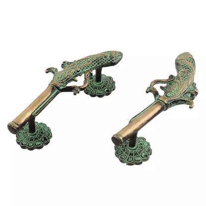 Set of 2 Antique Look Brass Pistol Gun Decorative Patina Look Door Handles
