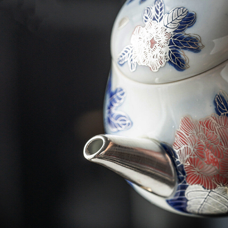 Boutique Tea Set Ceramic Pure Silver Tea Pot Gaiwan Matching Tea Cup Handpainted