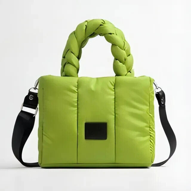 Quilted Tote Bags Women Down Handbags Woven Handle Shoulder Bag Winter Bag