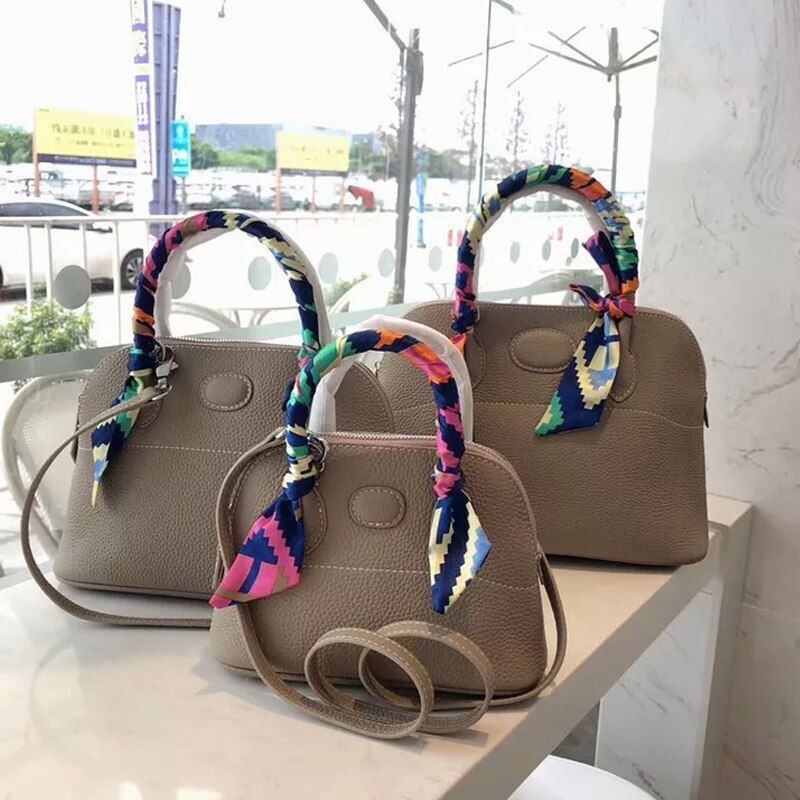 Bowling Handbag Genuine Leather Shell Purse Crossbody Shoulder Bags S/M/L Sizes