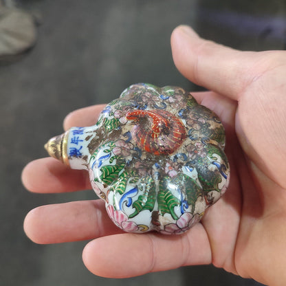 Chinese Porcelain Snuff Bottle Ceramics Famille Rose Pumpkin Statue Painting Art