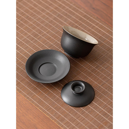 Ceramic Frosted Gaiwan Tea Cup 140ml 4.8oz Handmade Chinese Kung Fu Tea Set