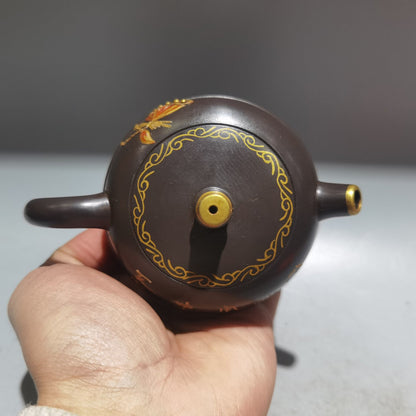 Chinese Yixing Zisha Clay Handmade Exquisite Teapot（描金腰线汉铎壶 低款：顾景舟）