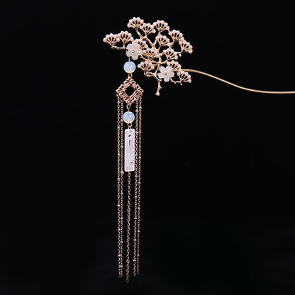 Chinese Traditional Classical Flower Simulated Pearls Tassel Hair Clasp Decor