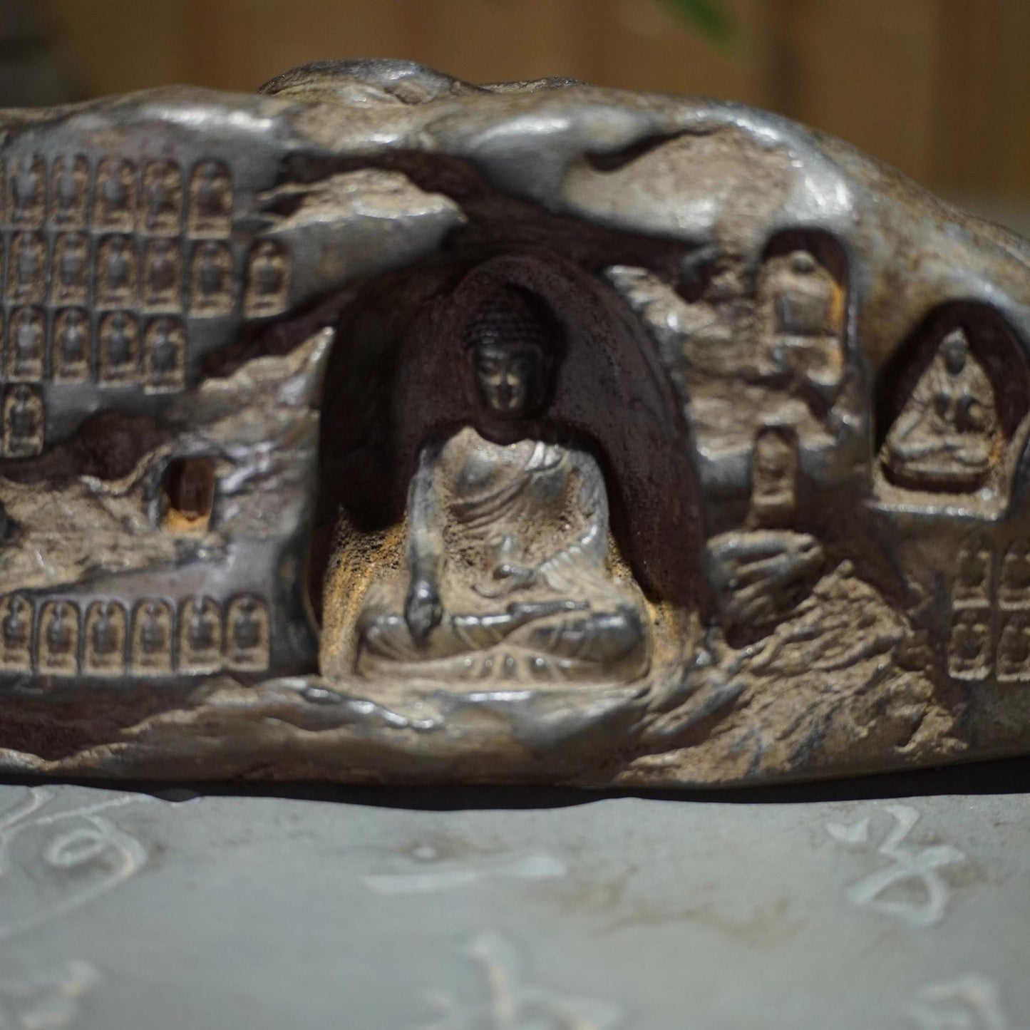 Old Stone Carved Buddha Statue Zen Religious Belief Home Office Decor