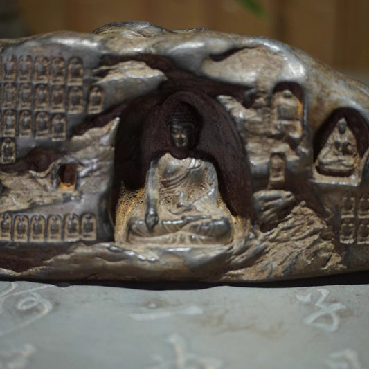 Old Stone Carved Buddha Statue Zen Religious Belief Home Office Decor