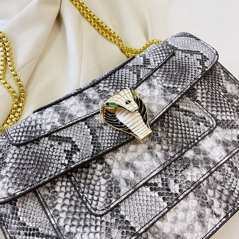 Snake Print Leather Shoulder Bag Handbag Crossbody Bags Square Purse 27*18*7 CM