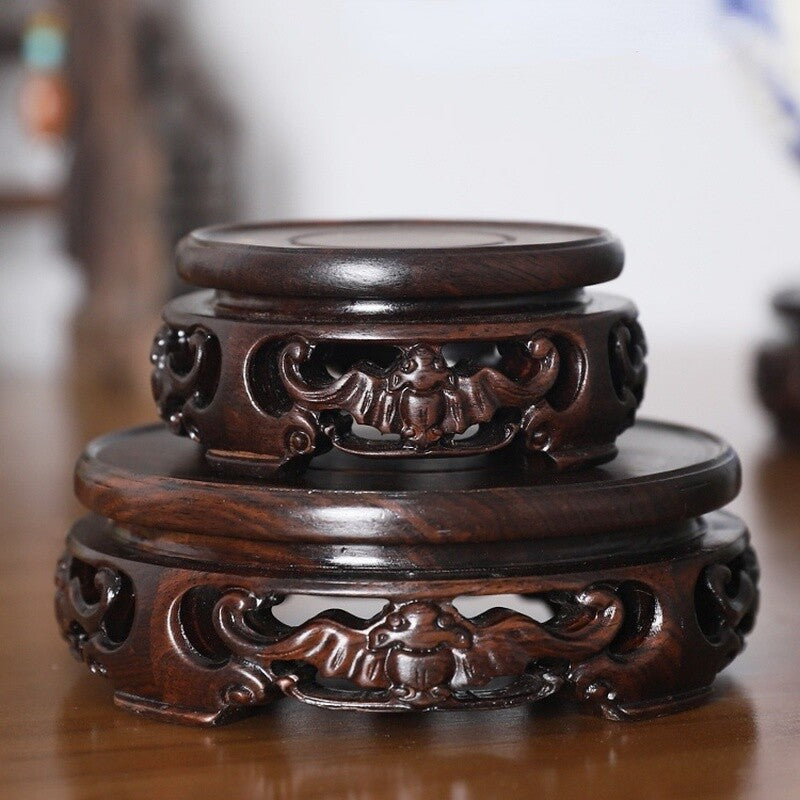 Round Ebony Pedestal Wood Carving Teapot Base Buddha Flowerpot Display Stand New