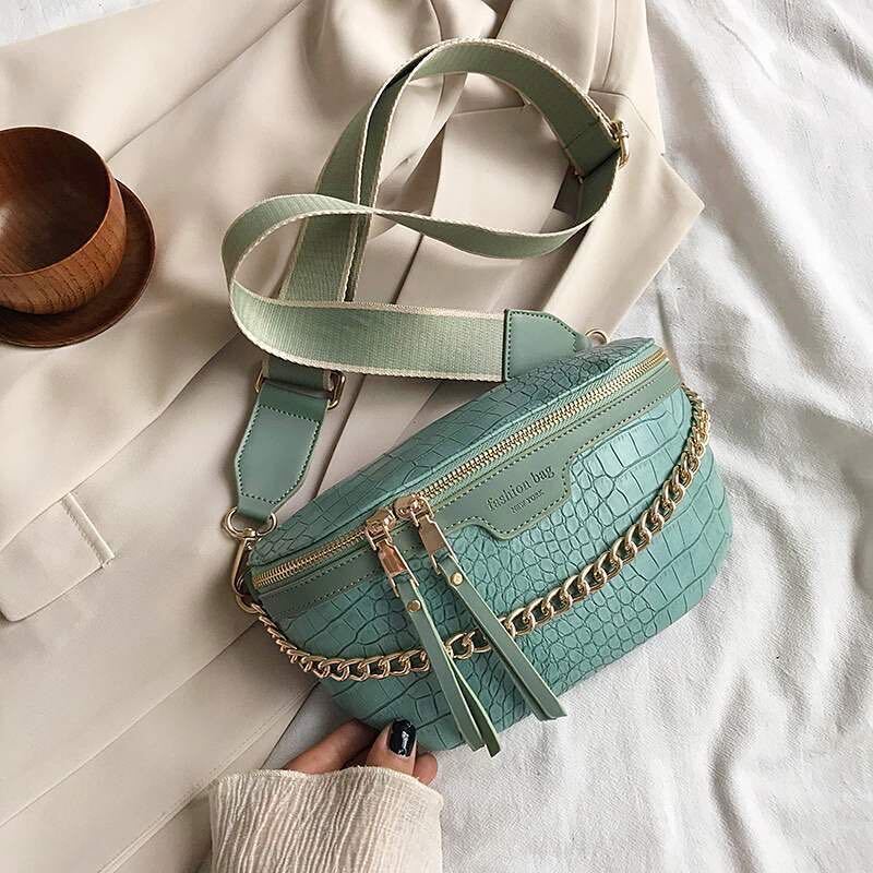 Women's Waist Bag Thick Chain Shoulder Crossbody Bag Female Belt Bag Handbag