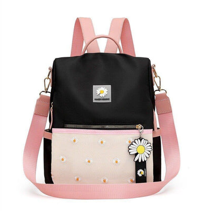 Daisy Pattern Oxford Waterproof Backpack Large Anti-theft Nylon Shoulder Bag 1PC