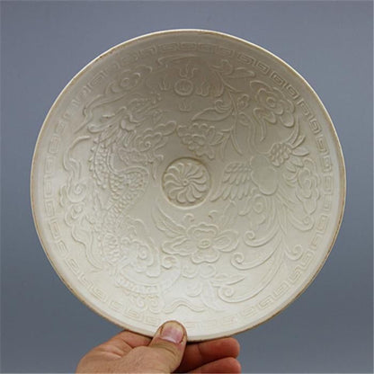 Song Kiln Dragon Phoenix Bowl Antique Porcelain Carved Bamboo Hat Collectible