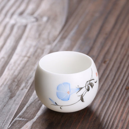 Mutton Fat Jade Porcelain Tea Cup Handpainted Under Glaze Master Cup 80ml China