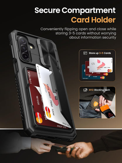 for Samsung Galaxy A17 5G Phone Case with Card Holder (4 Cards), Built-In Temper