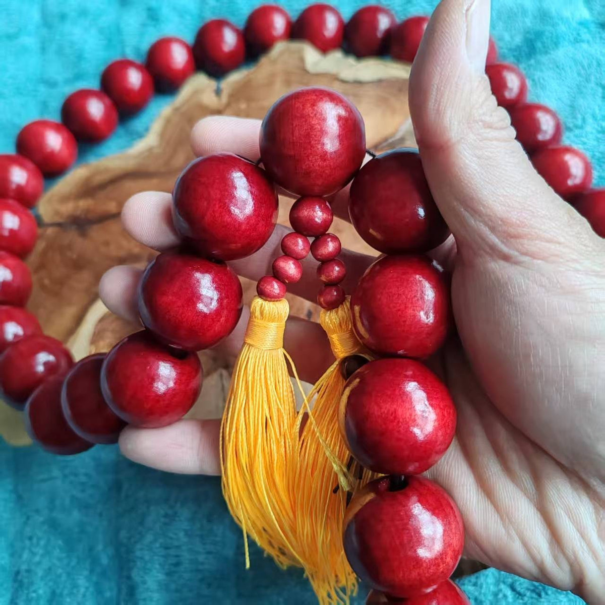30mm*19 Beads Natural Wood Red Buddha Pendant Shaolin Temple Blessing Meditation