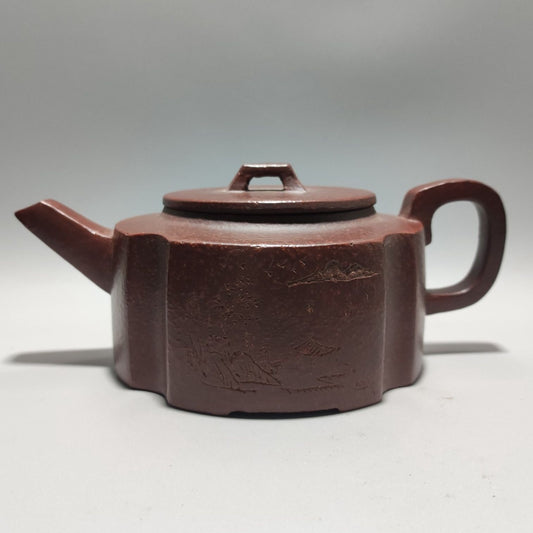 Vintage Chinese Yixing Purple Clay Teapot Zisha Ceremony Carving Collectible Art