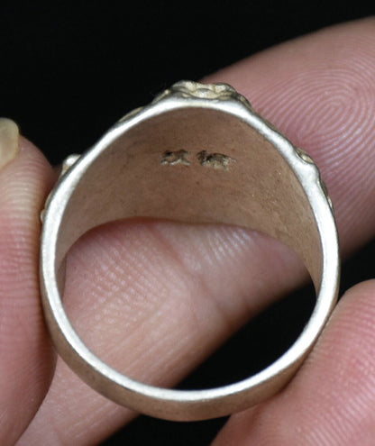 Old Chinese Luck Ring Miao Silver Feng Shui 12 Zodiac Year Dragon Wealth