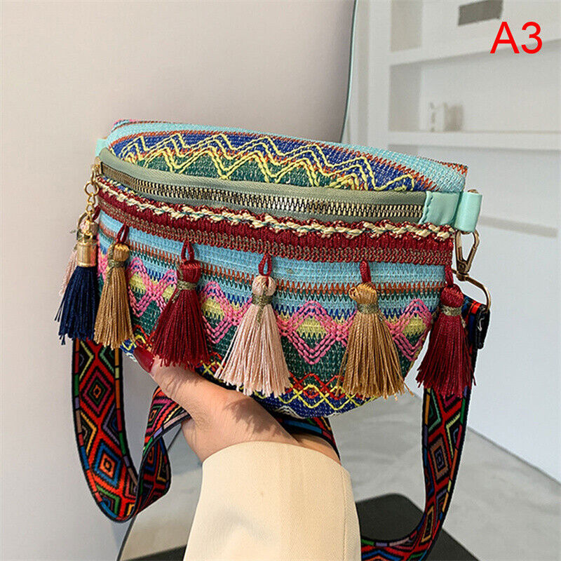 Weave Crossbody Bags Female Tassel Waist Bag Retro Leather Shoulder Packs