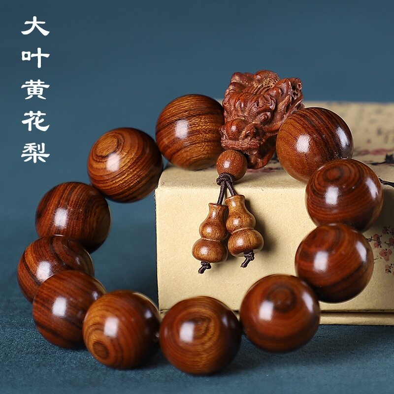 20MM Vintage Wooden Bracelet Dragon Head Beads Charm Bracelet Bangle Reiki
