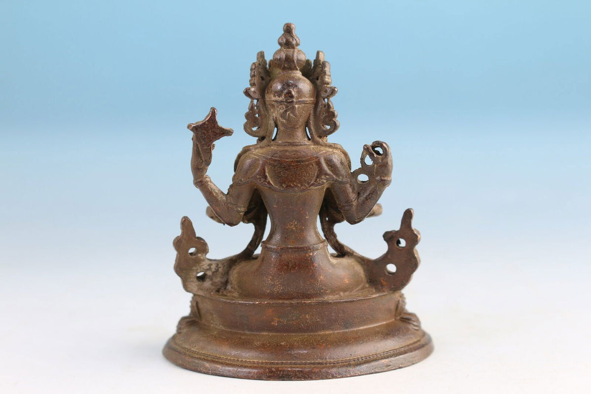 Blessing Chinese Bronze Budddha Statue Old Netsuke Table Ornament Gift