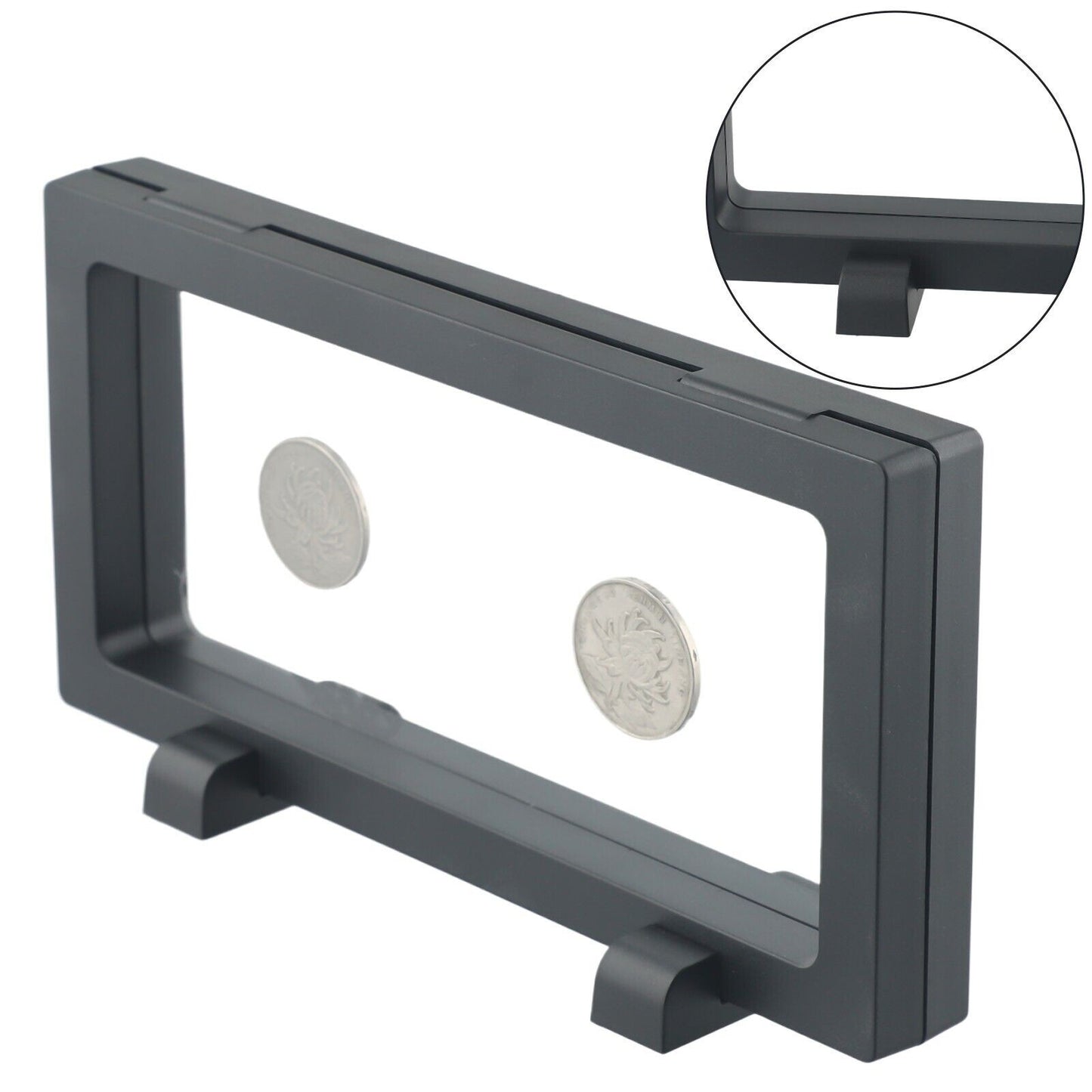 2Pcs 3D Floating Coin Display Frame Box Jewelry Holder Case W/ Stand Kits