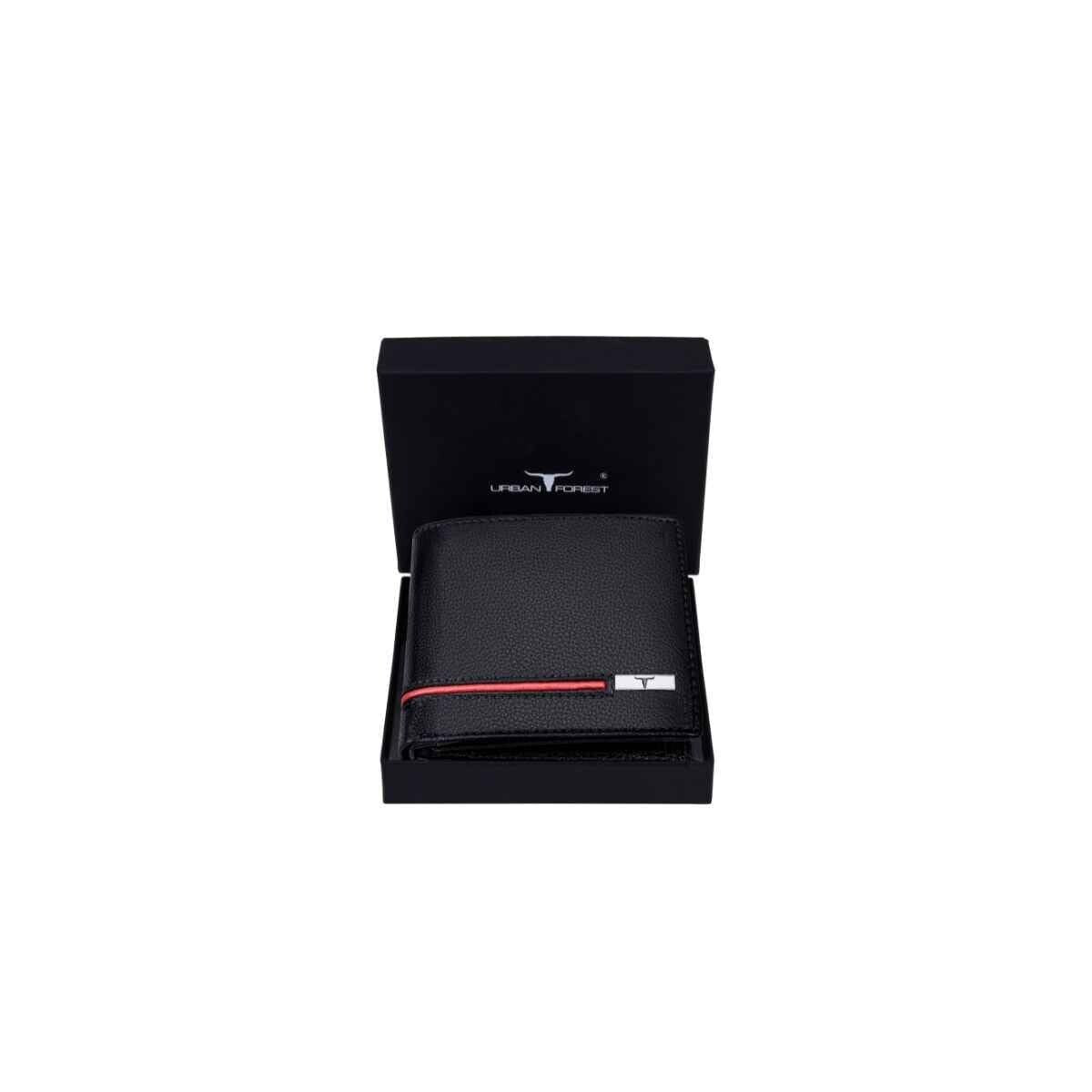 New Black/Red Bi-Fold Leather Men's Wallet RFID Protection Gift Item