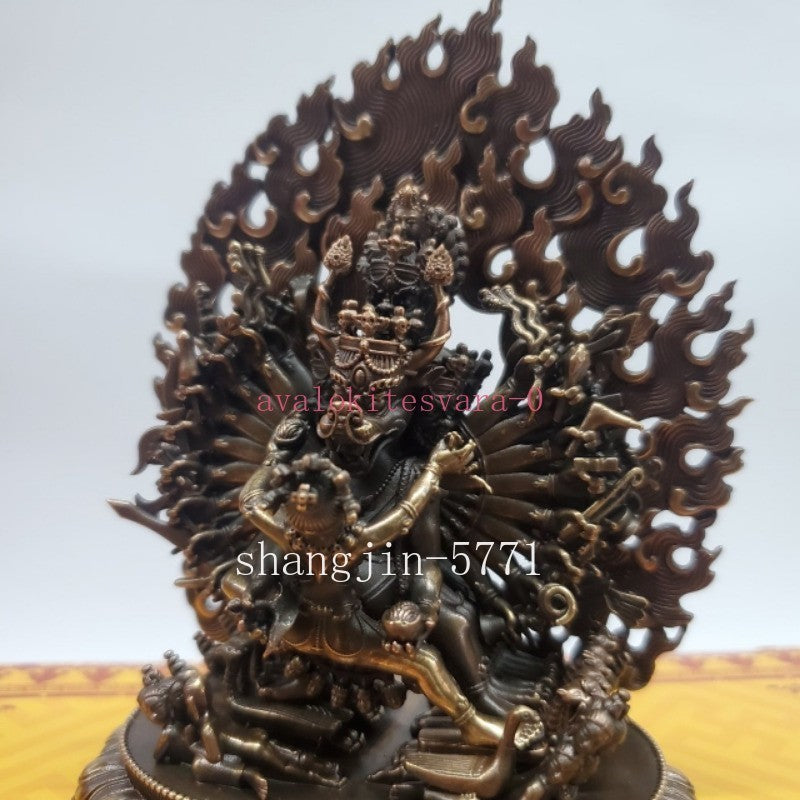 Nepal Tibetan Pure Copper Vajra Double Body Protector Buddha Statue Precision