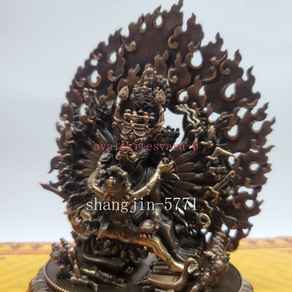 Nepal Tibetan Pure Copper Vajra Double Body Protector Buddha Statue Precision