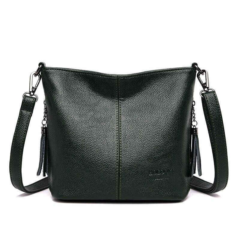 Genuine Leather Tassel Hand Crossbody Bag Purse Handbag Shoulder Bag Bucket 1 PC