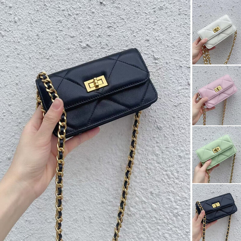 Quilted Lambskin Leather Flap Phone Wallet on Chain Purse Crossbody Shoulder Bag