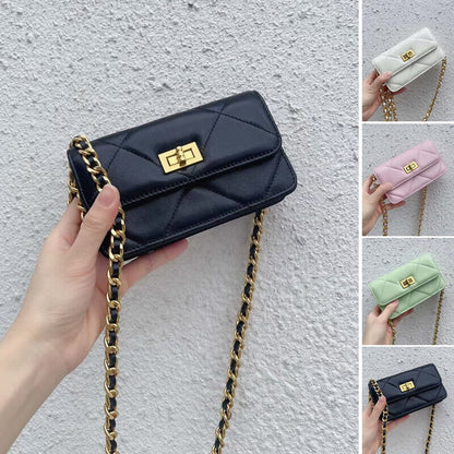 Quilted Lambskin Leather Flap Phone Wallet on Chain Purse Crossbody Shoulder Bag