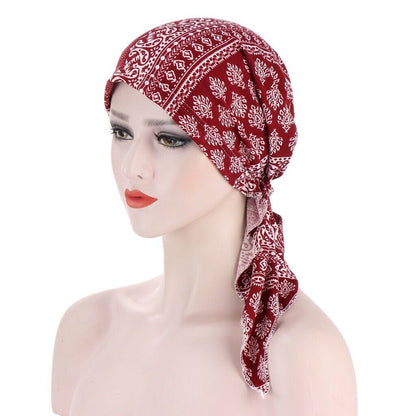 Women's Cancer Hat Chemo Cap Muslim Flower Print HeadWrap Long Head Scarf Turban
