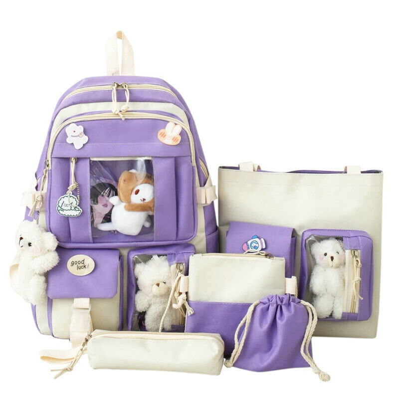 5 Pcs Sets Kids School Backpack Women's Bag Girls Students Bag Rucksack