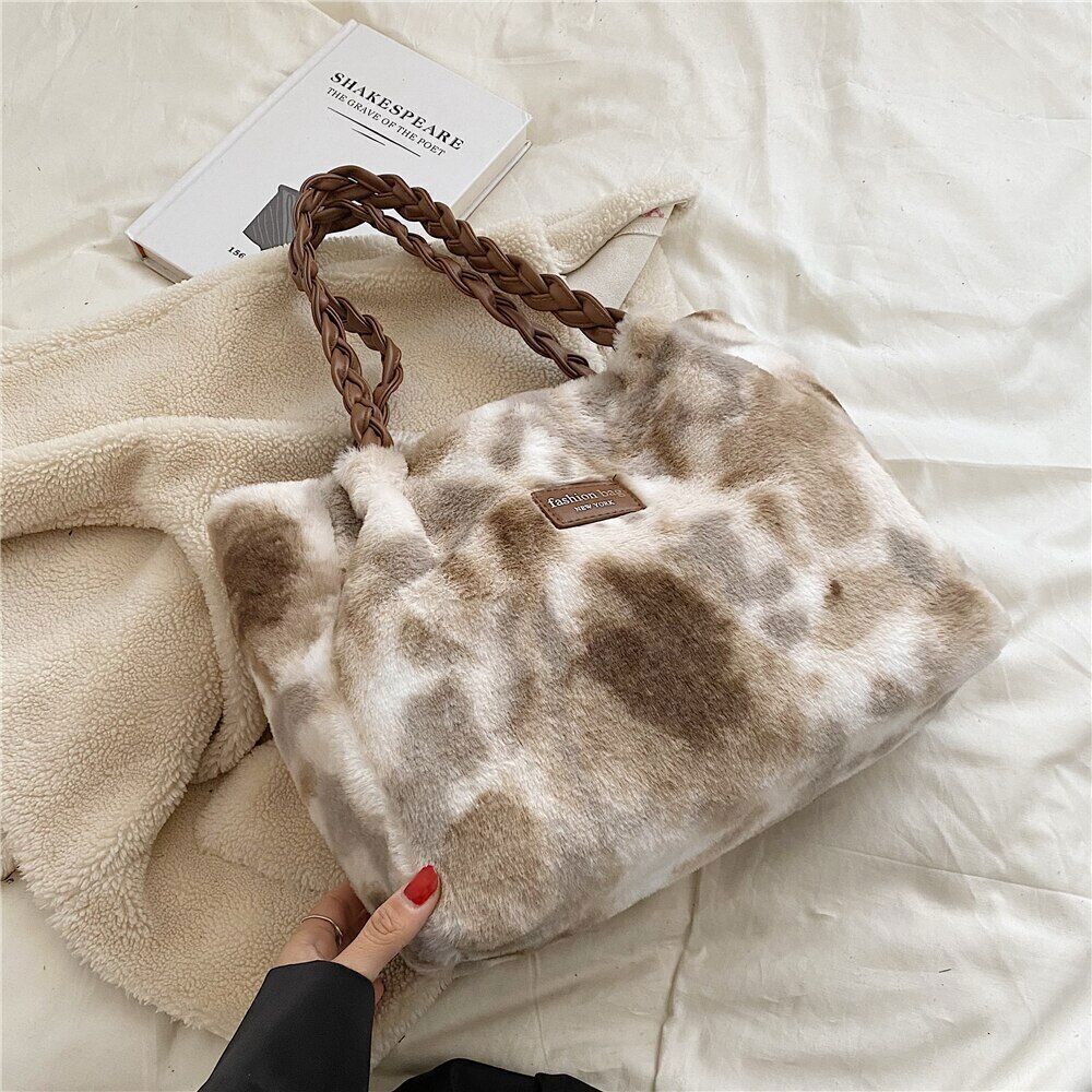 Faux Fur Plush Tote Bags Women Shoulder Bag Shopper Ladies Handbag