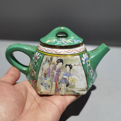 China Yixing Zisha Clay Handmade Exquisite Kung Fu Tea Set Teapot 描金彩绘壶 底款：金鼎商标