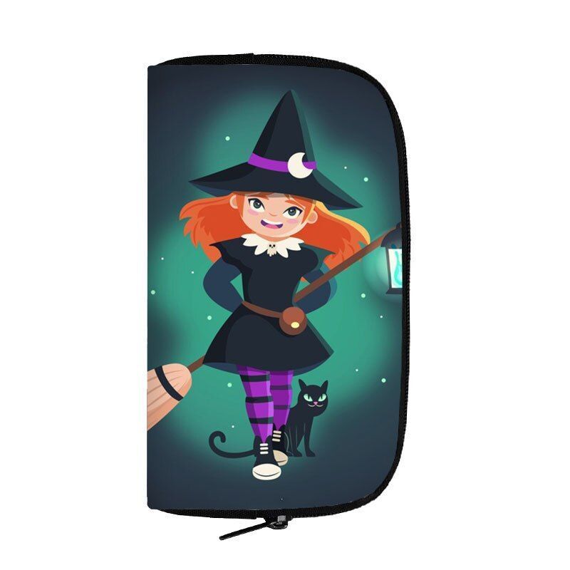 Cute Black Witch Wallet Money Bags Skull Gothic Purses Credit Card Phone Holder