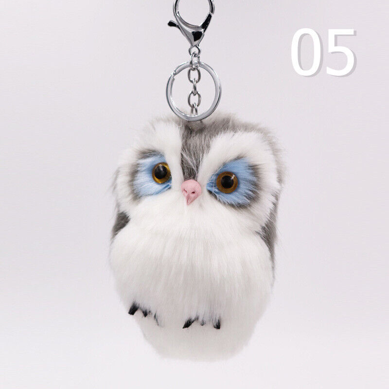 Cute Rabbit Fur Furry Owl Pendant Bag Charm Key Chain Plush Animal Car Pendant