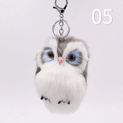 Cute Rabbit Fur Furry Owl Pendant Bag Charm Key Chain Plush Animal Car Pendant
