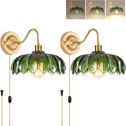 Vintage Plug in Wall Sconces Set of Two,Dimmable Wall Sconces Lamp with Plug in