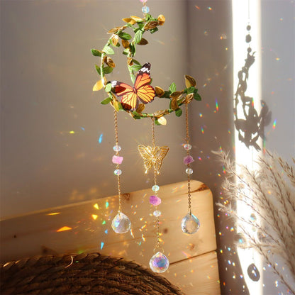 Wind Chimes K9 Crystals Star Moon Vine Winding Butterfly Hanging Rainbow Chasers