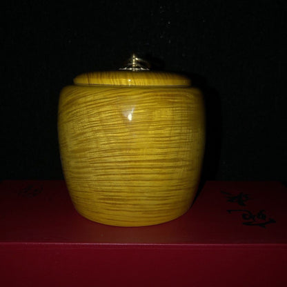 Large Leaf Nanmu Tea Caddy 11×12cm Natural Wood Hand Carved Jar Random Grain