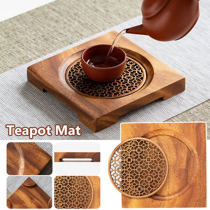 Durable Chinese Square Walnut Wood Tea Mat Coffee Cup Pad Tray Heat Resistant