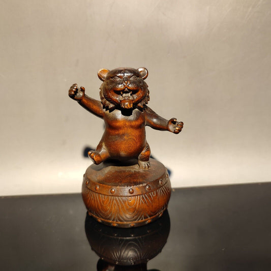 vintage carved wooden Dancing tiger statue wood souvenir gift christmas ornament