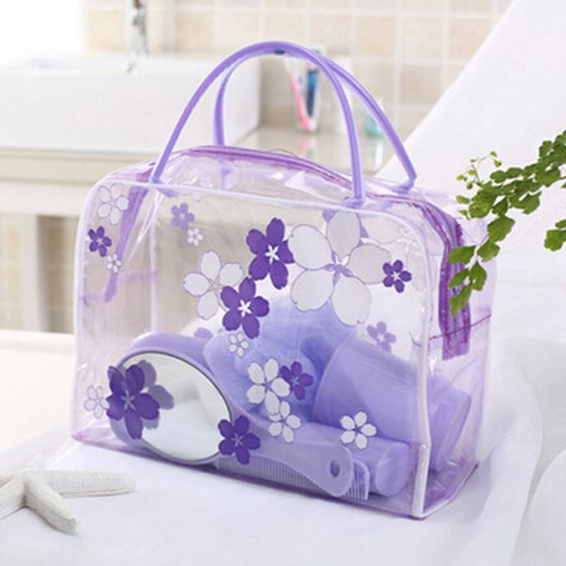 Floral Transparent Cosmetic Bag Travel Makeup Wash Clear Handbag Waterproof Bags