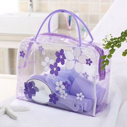 Floral Transparent Cosmetic Bag Travel Makeup Wash Clear Handbag Waterproof Bags
