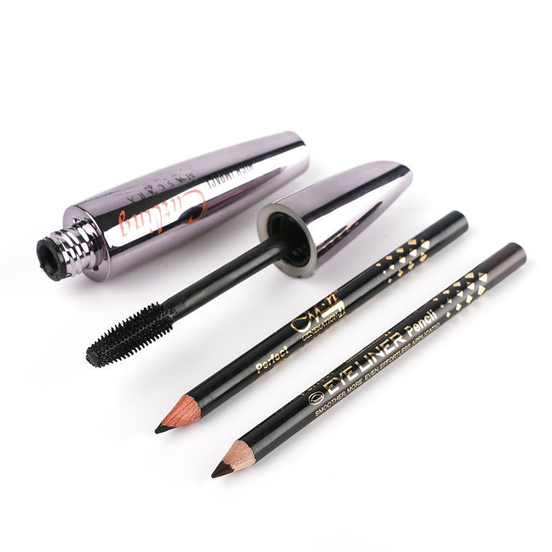 MENOW Brand Thick Mascara Set With 2 Pencils Black / Brown Natural Curly Lasting