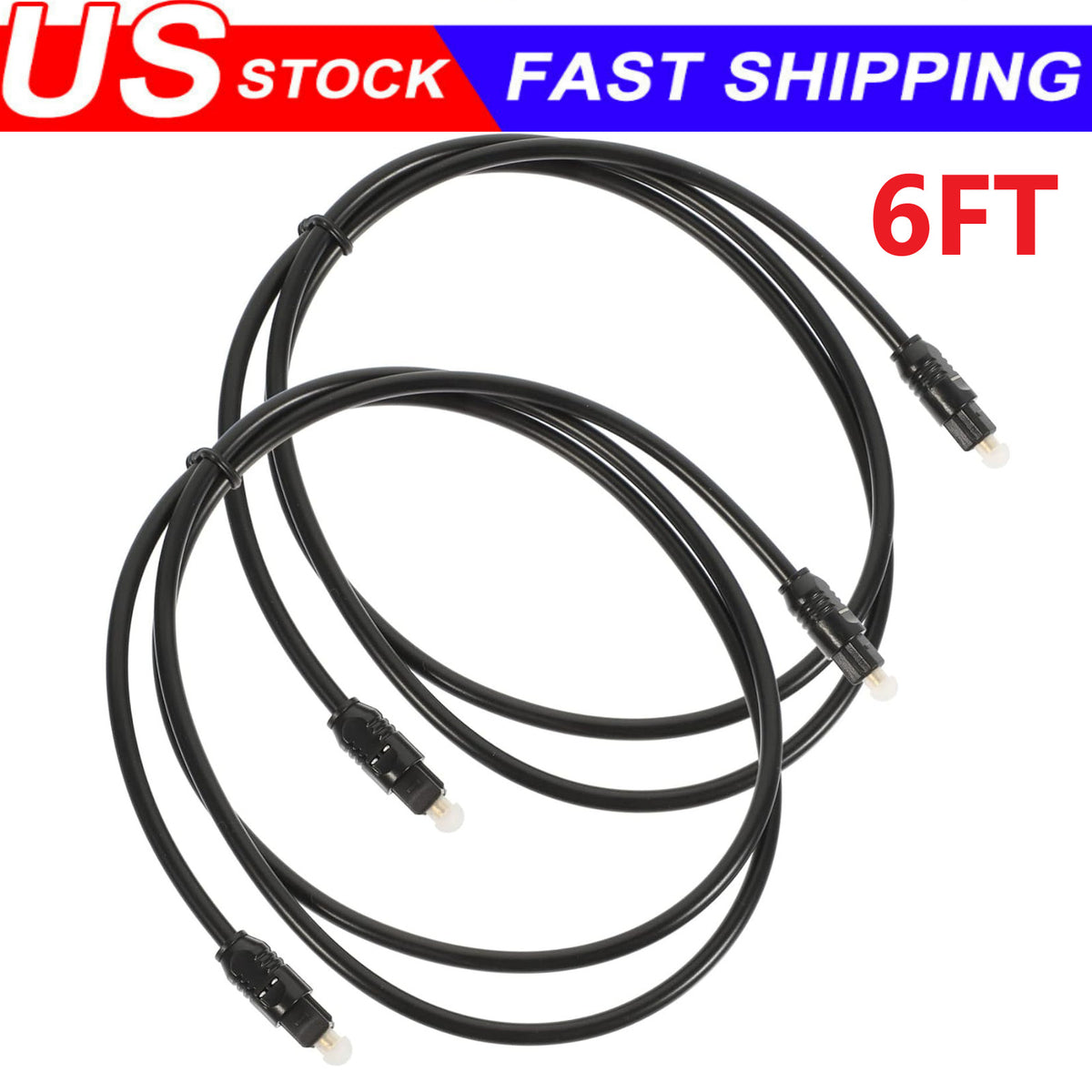 6FT Digital Fiber Optic Audio Cable Cord Optical TosLink for TV DVD AMP USA Lot