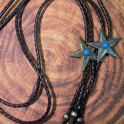 Ethnic Star Necklace Black Braided Leather Retro Star Unisex Jewelry